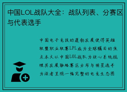 中国LOL战队大全：战队列表、分赛区与代表选手